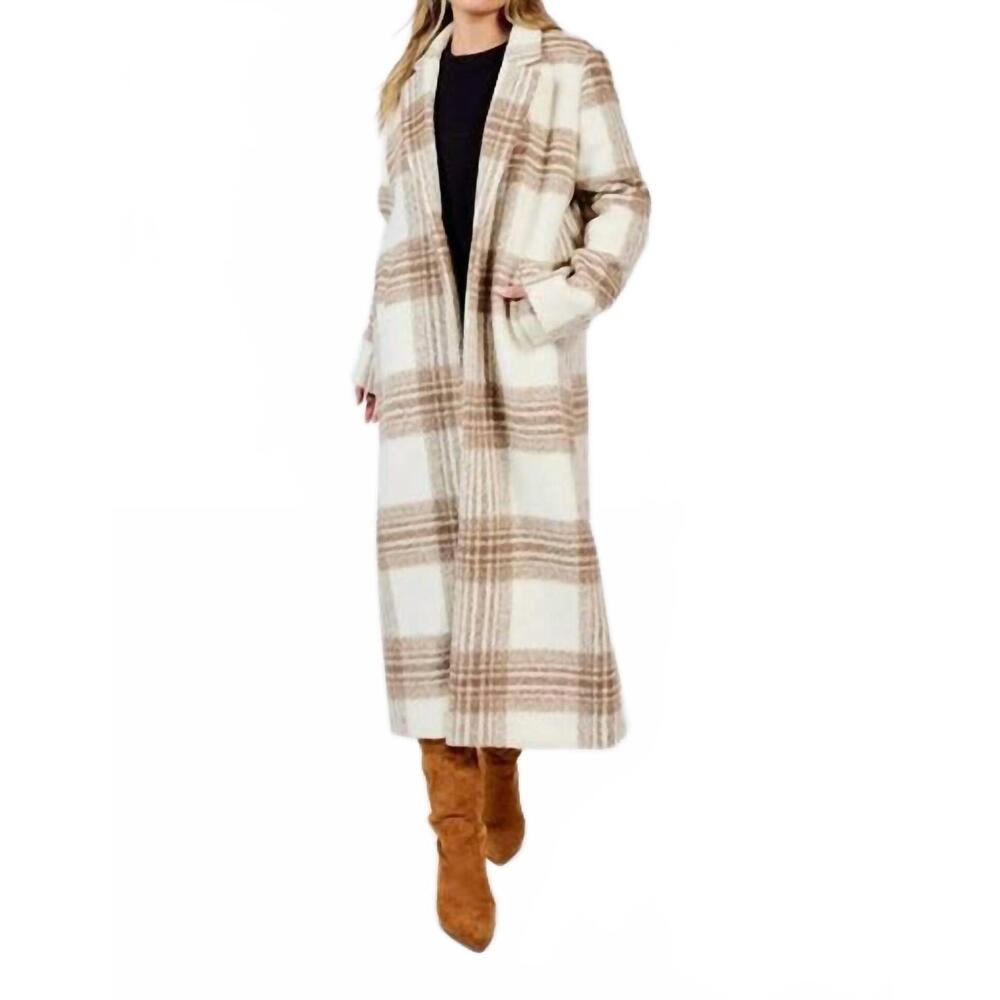 NEW SADIE & SAGE zella plaid long coat in dream white